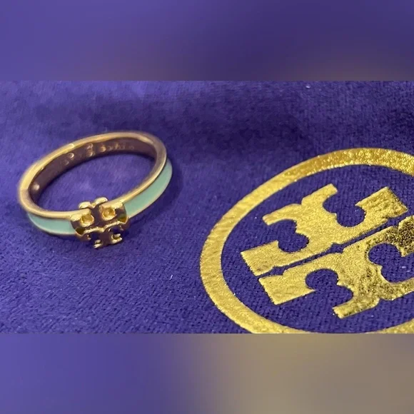 Tory Burch Gold Ring with Mint Enamel New with Bag. Size 7 - Picture 4 of 5